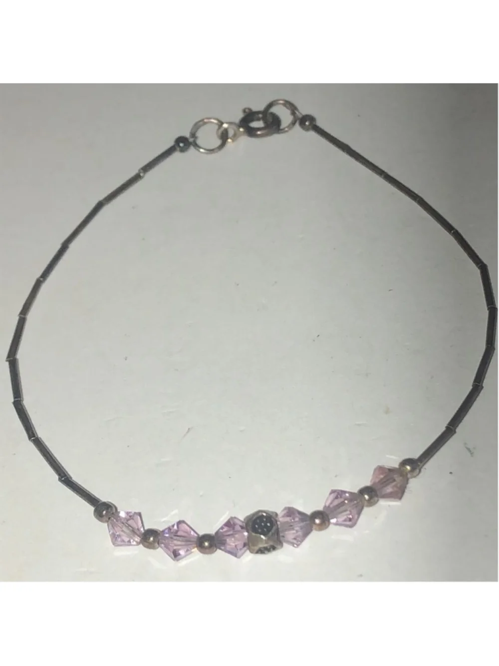 925 Sterling Silver & Crystal Beaded & Purple Semi Precious Stone Bracelet